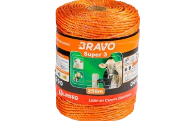 LINSEG – CONDUCTORES DE CERCOS ELECTRICOS – CORDÓN ELECTROPLÁSTICO BRAVO SUPER 3 ORANGE – 250MTS – CERCO GANADERO